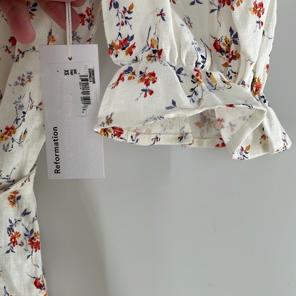REFORMATION Carmelo Gabrielle Linen Floral Wrap Mini Dress - Picture 10 of 16